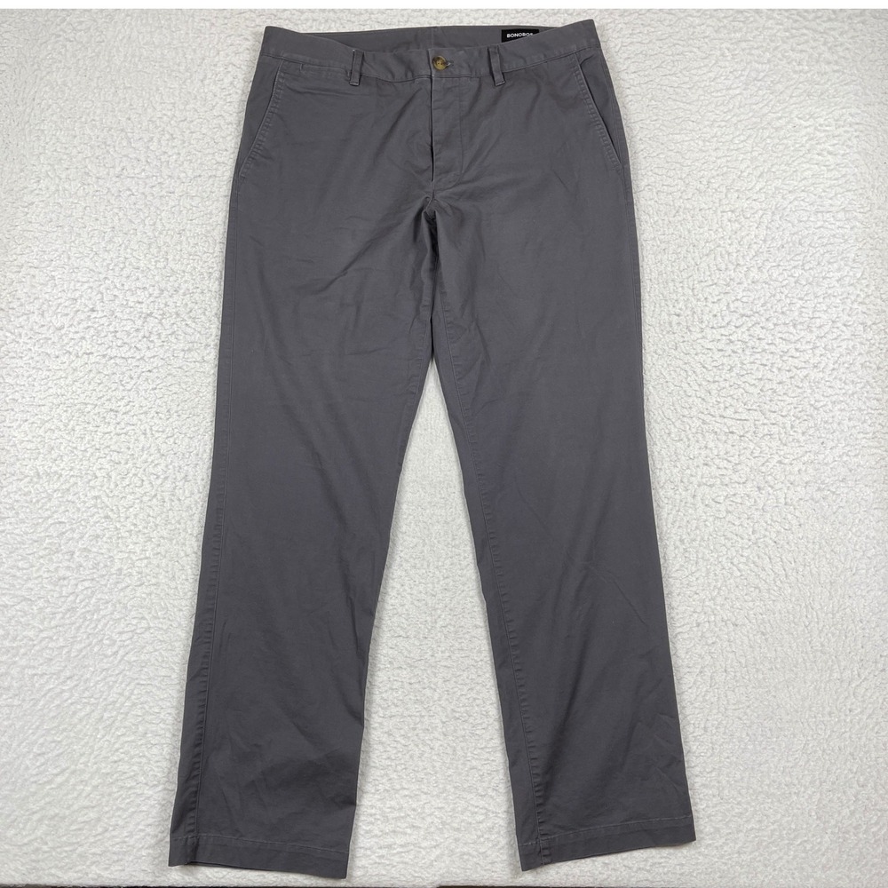 Bonobos Chino Pants Mens 34x32 Grey Straight Leg Stretch Business Casual Office‎
